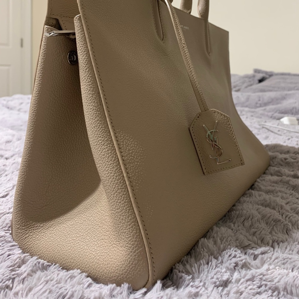 'Medium Cabas Rive Gauche' Grained Leather Satchel